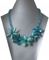 Luxusní náhrdelník s kytičkami - tyskysový do zelena 