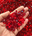 MIX broušených perlí - jasně červený 