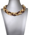 Splétaný náhrdelník z obtočených šňůr - kombinace hnědé,zlaté a krémové 